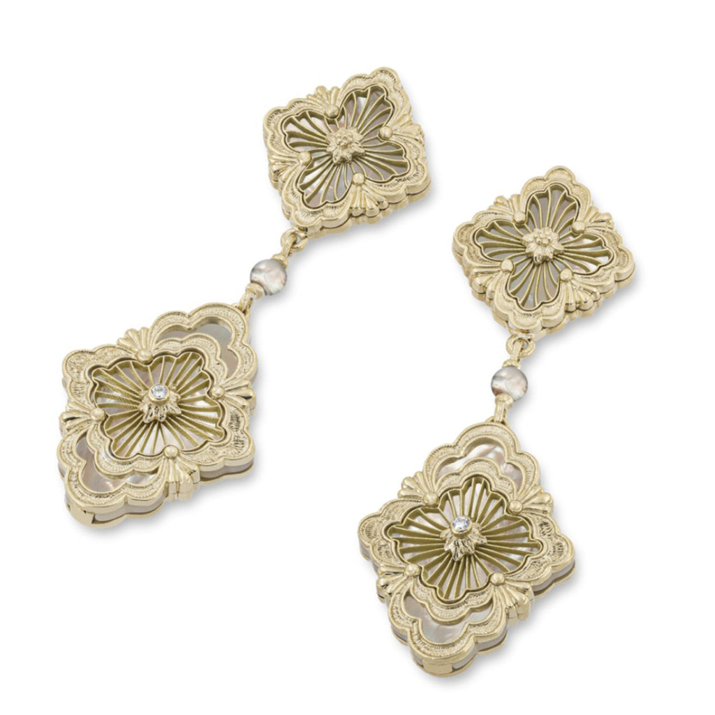 Opera Tulle Pendant Earrings With Mother Of Pearl And Diamonds