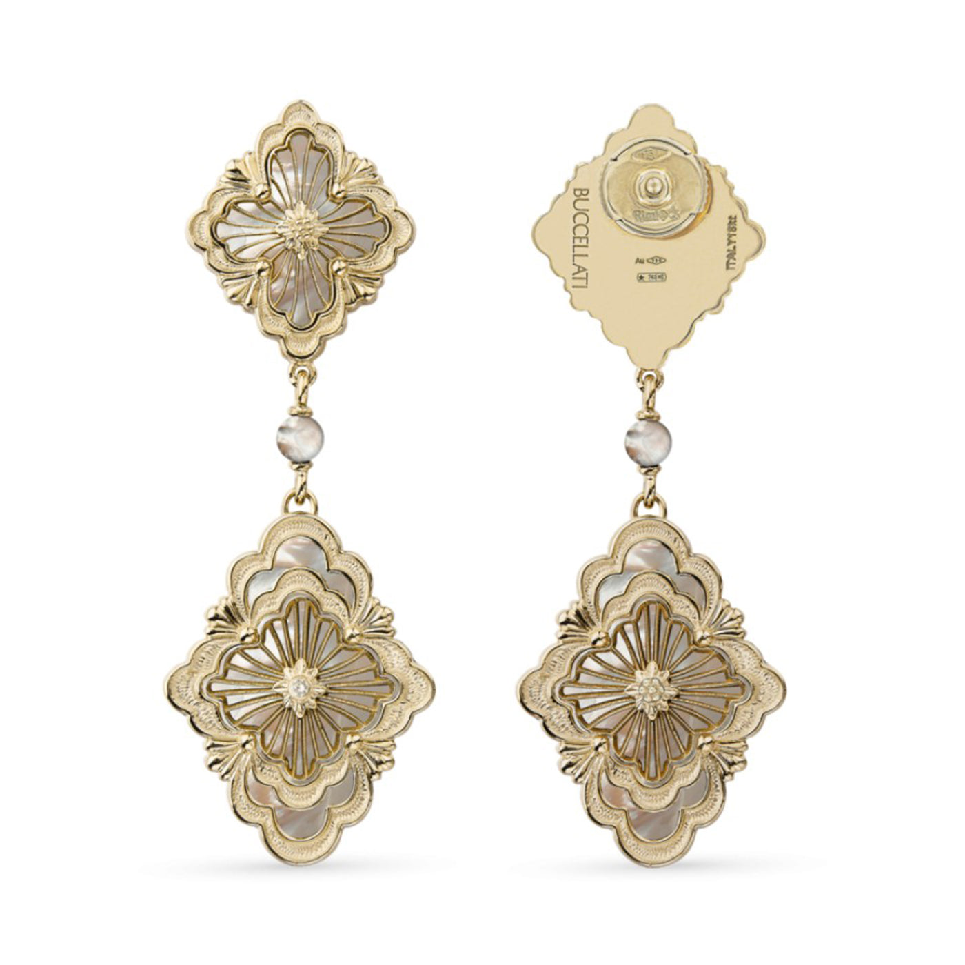 Opera Tulle Pendant Earrings With Mother Of Pearl And Diamonds