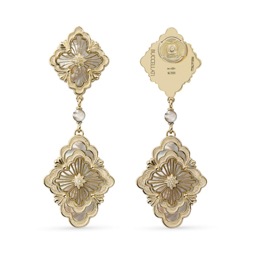 Opera Tulle Pendant Earrings With Mother Of Pearl And Diamonds