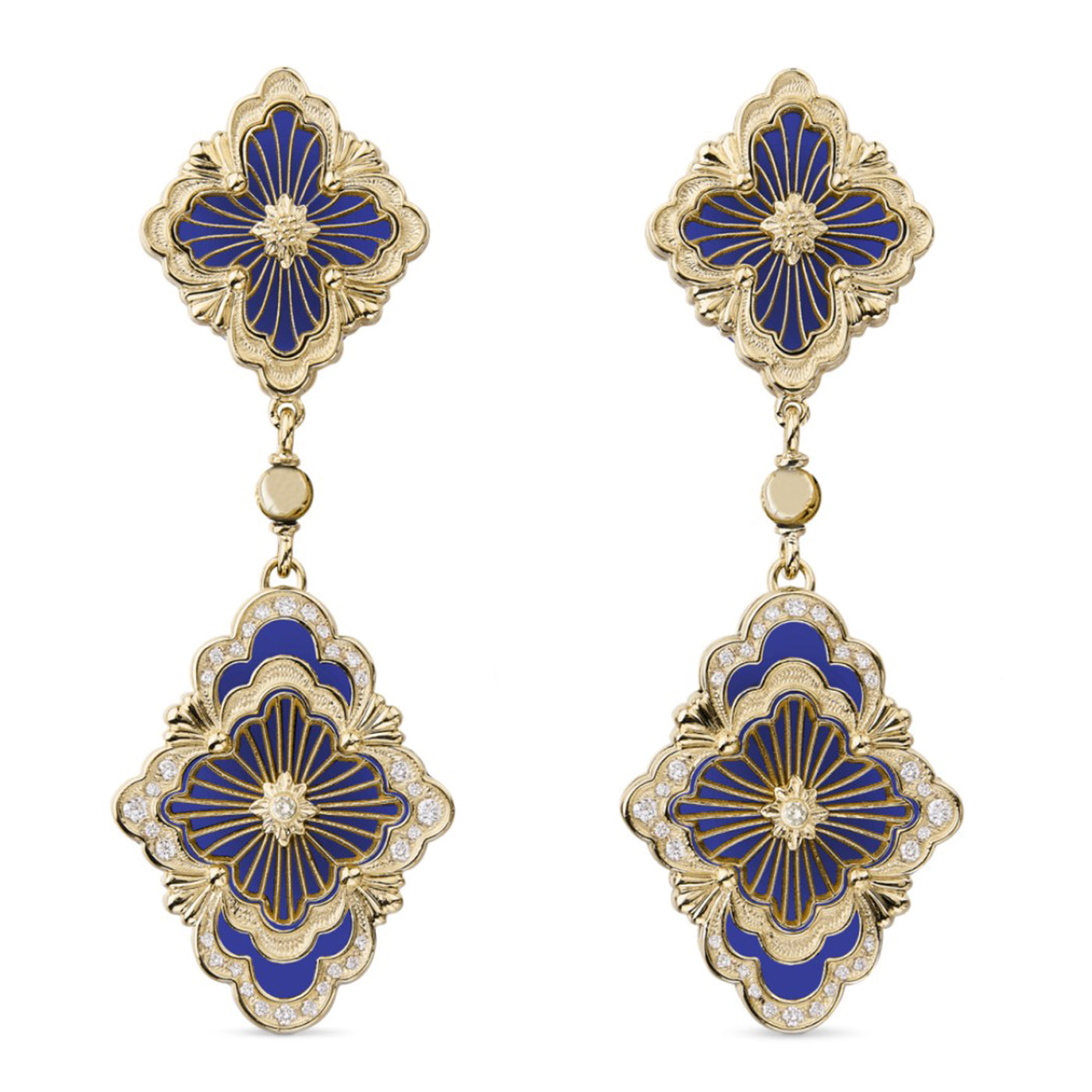 Opera Tulle Pendant Earrings With Blue Enamel And Diamonds