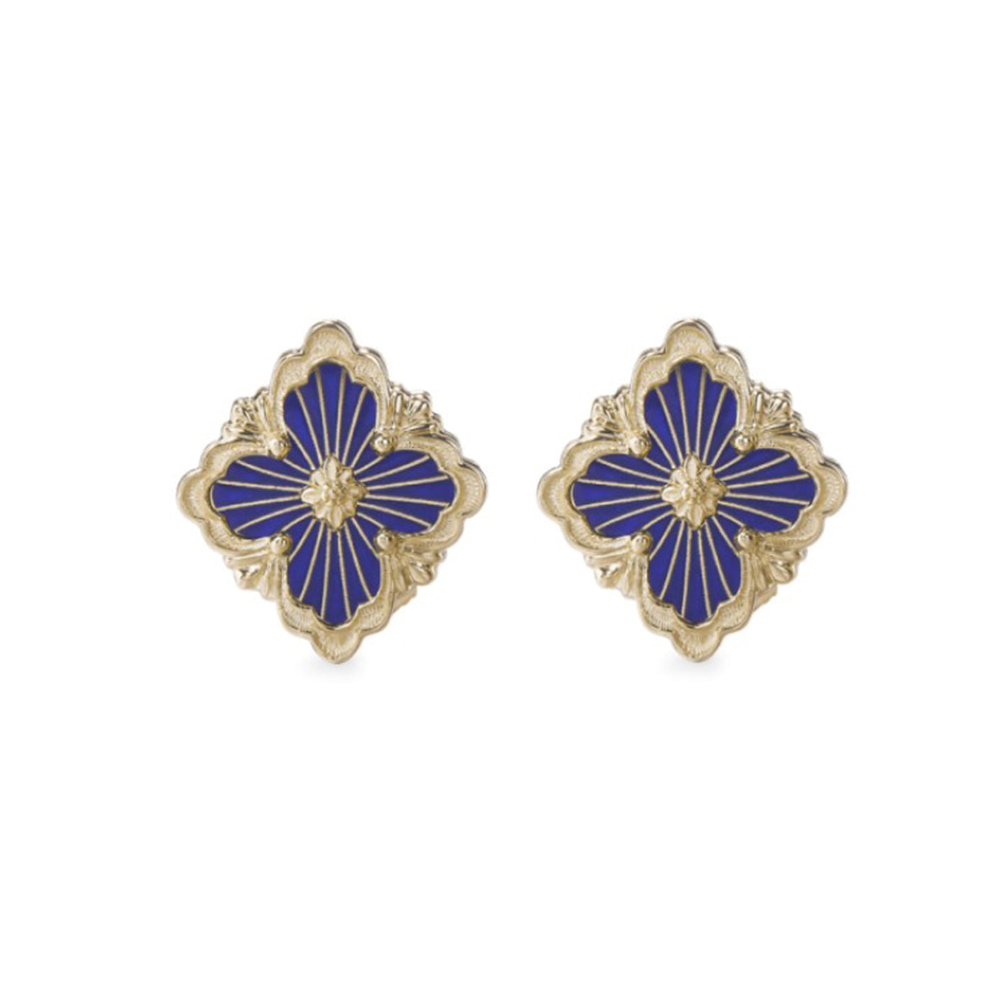 Opera Tulle Button Earrings With Blue Enamel Small