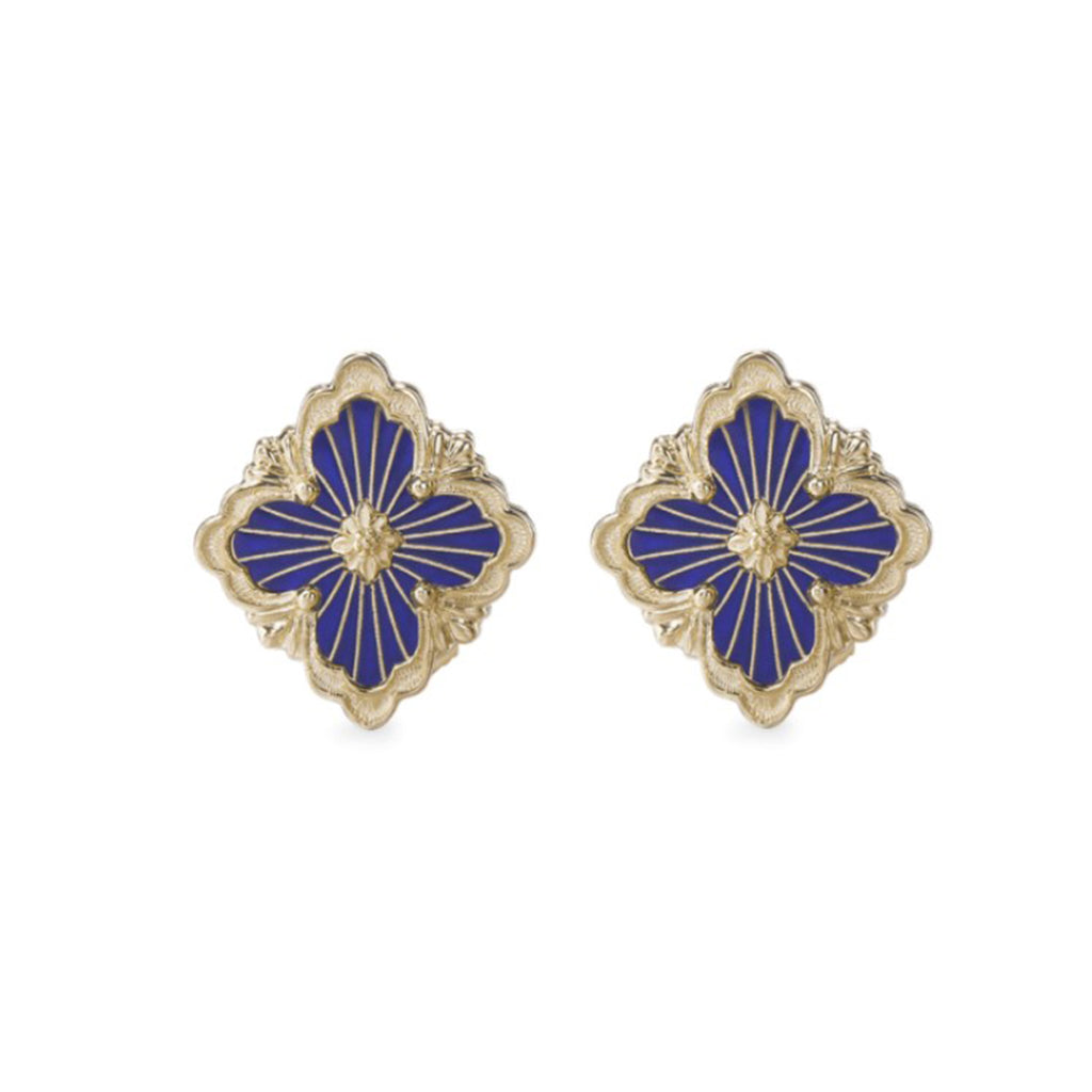 Opera Tulle Button Earrings With Blue Enamel Small