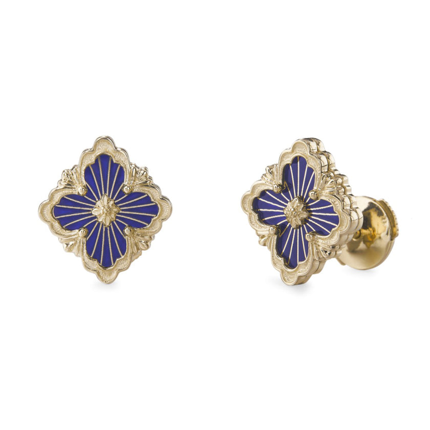 Opera Tulle Button Earrings With Blue Enamel Small