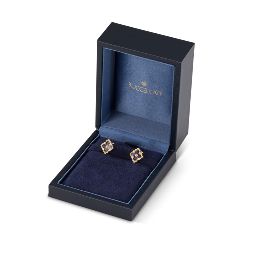 Opera Tulle Button Earrings With Blue Enamel Small