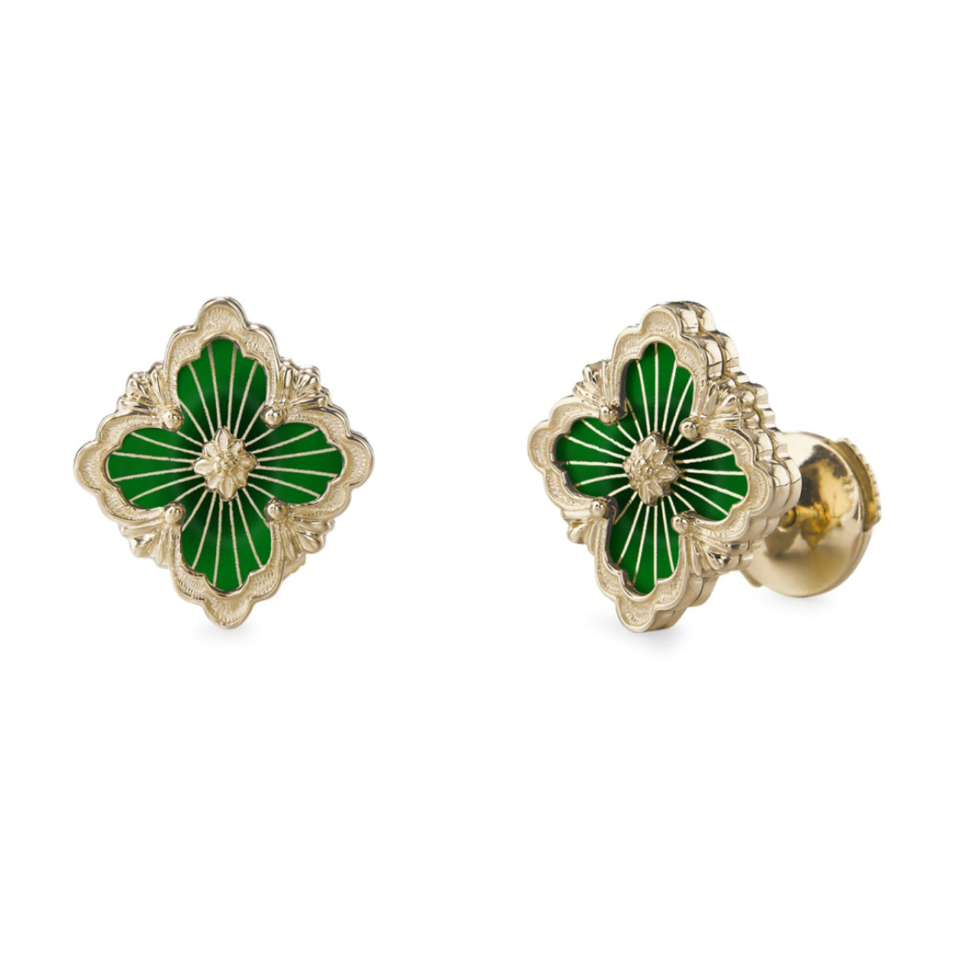 Opera Tulle Button Earrings With Green Enamel Small