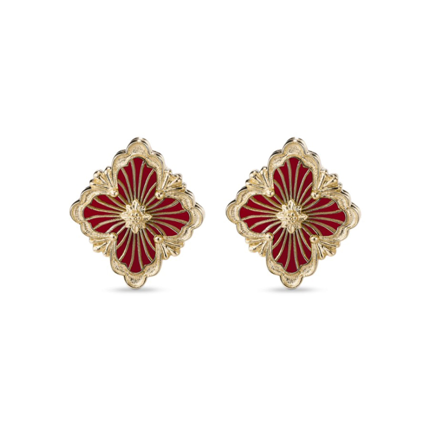 Opera Tulle Button Earrings With Red Enamel Medium