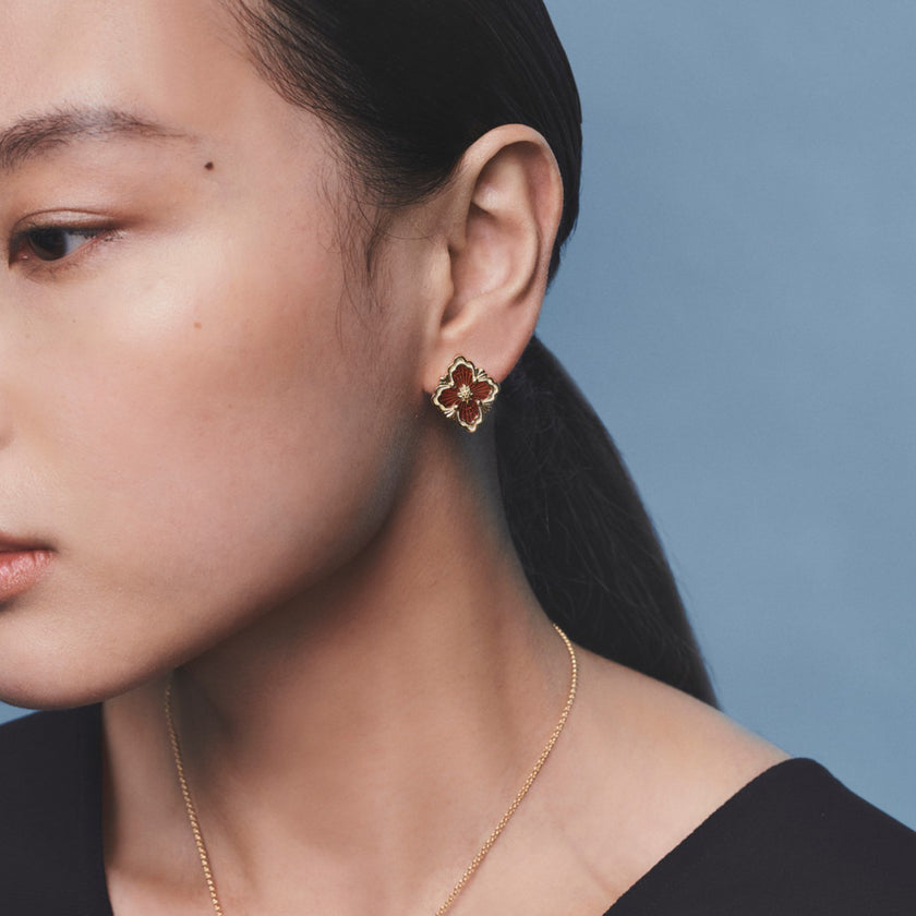 Opera Tulle Button Earrings With Red Enamel Medium