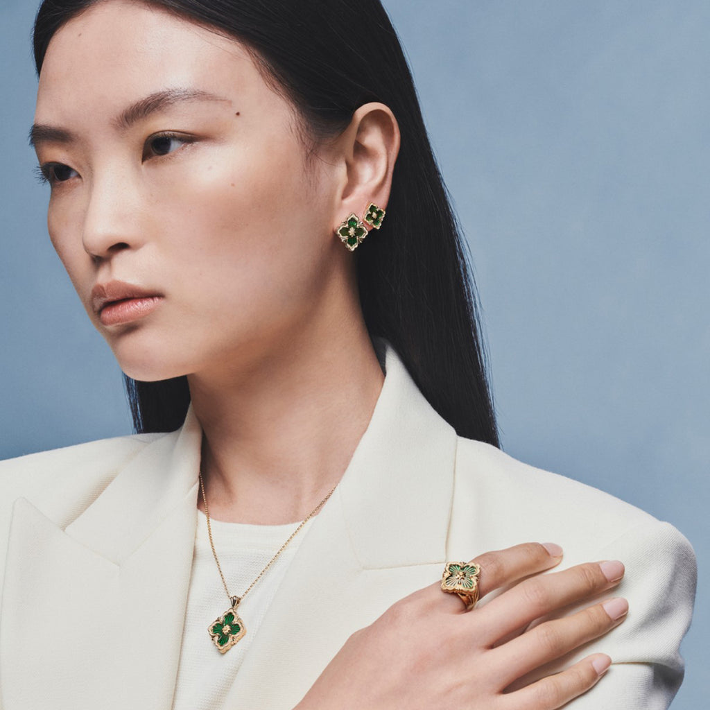 Opera Tulle Button Earrings With Green Enamel Medium