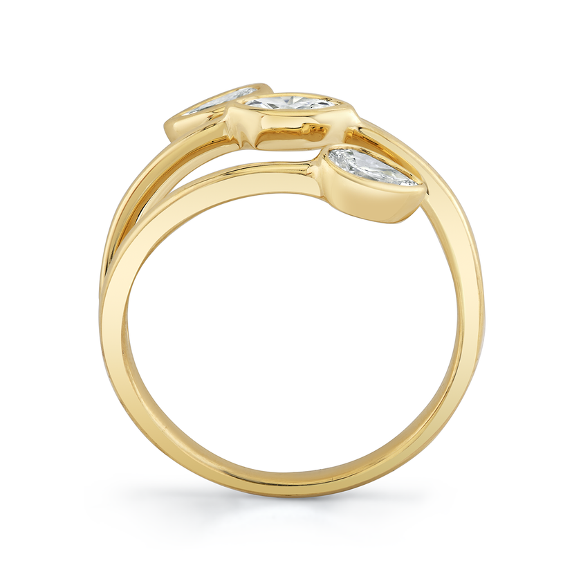 deBoulle Collection Three Stone Bezel Set Bypass Ring