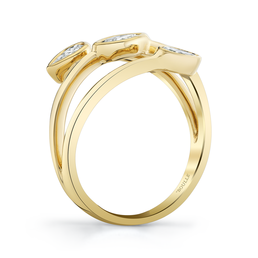 deBoulle Collection Three Stone Bezel Set Bypass Ring