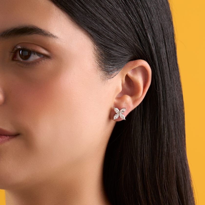 deBoulle Collection Four Petal Earrings in White Gold