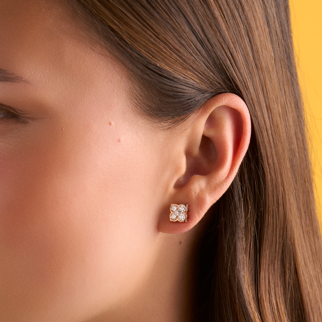 deBoulle Collection Pointed Floral Earrings in Rose Gold