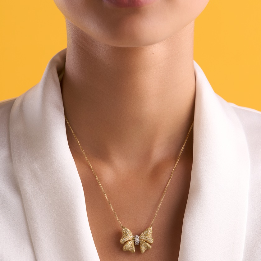 deBoulle Collection Yellow and White Diamond Bow Necklace