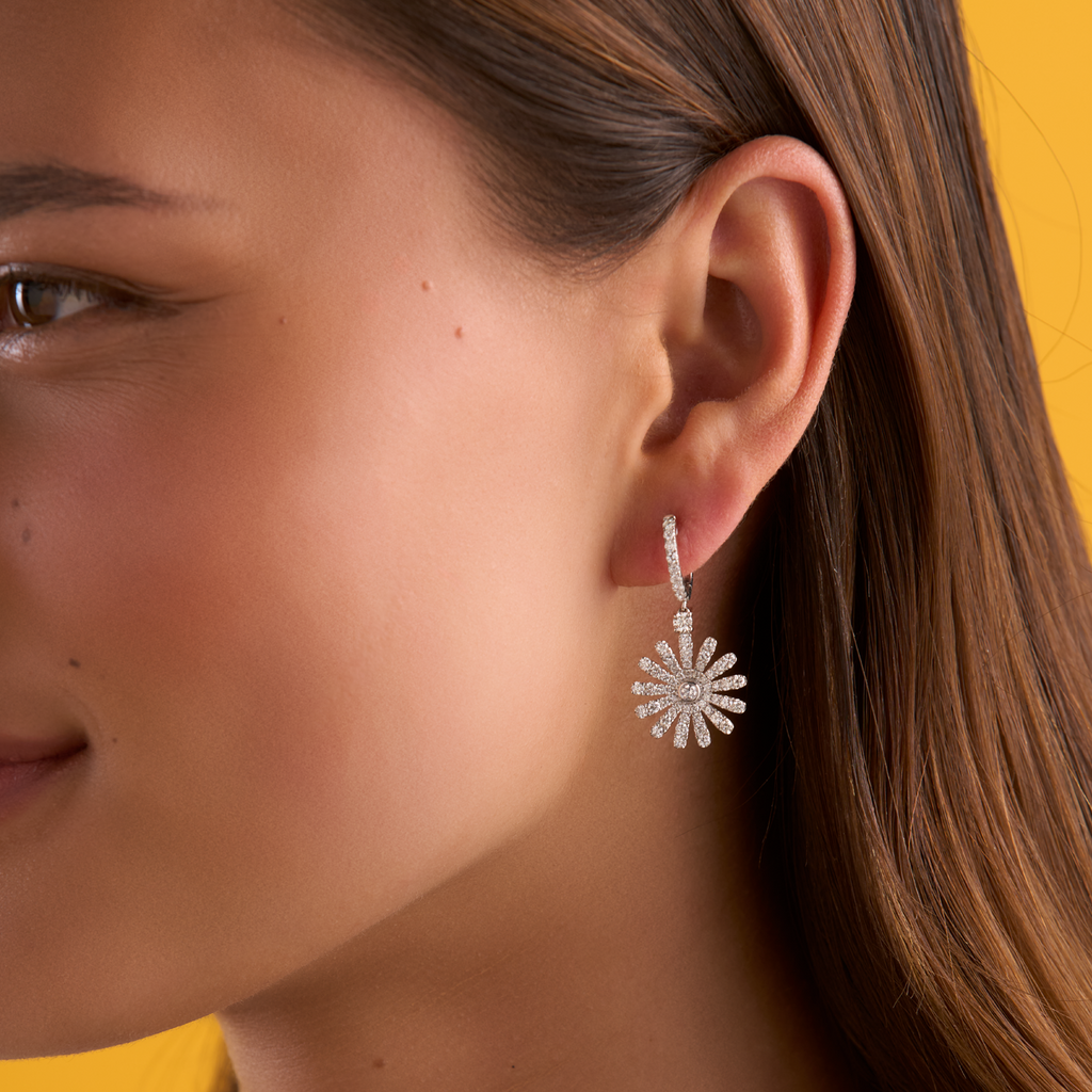 deBoulle Collection Petite Daisy Earrings in White Gold