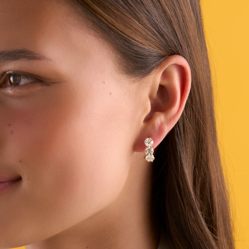 deBoulle Collection Three Stone Earring in Yellow Gold