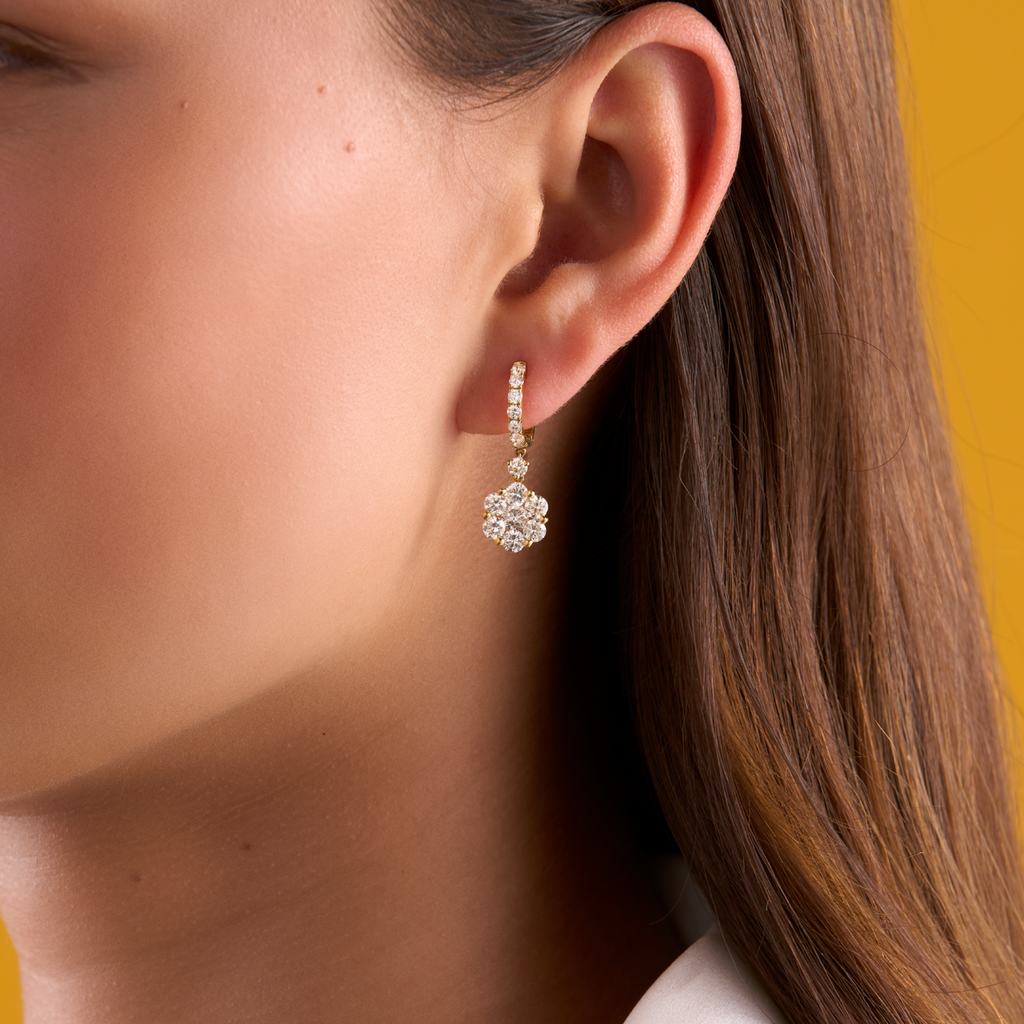 deBoulle Collection Flower Drop Earrings in Yellow Gold