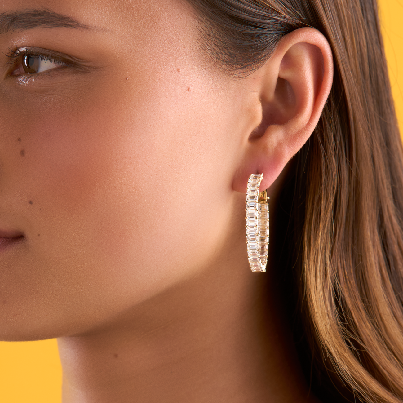 deBoulle High Jewelry Emerald Cut Diamond Hoop Earrings in Yellow Gold