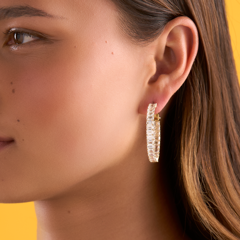 deBoulle High Jewelry Emerald Cut Diamond Hoop Earrings in Yellow Gold
