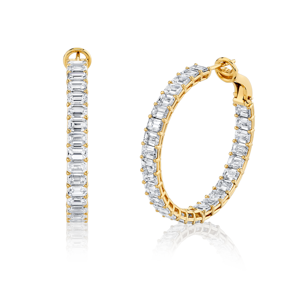 deBoulle High Jewelry Emerald Cut Diamond Hoop Earrings in Yellow Gold