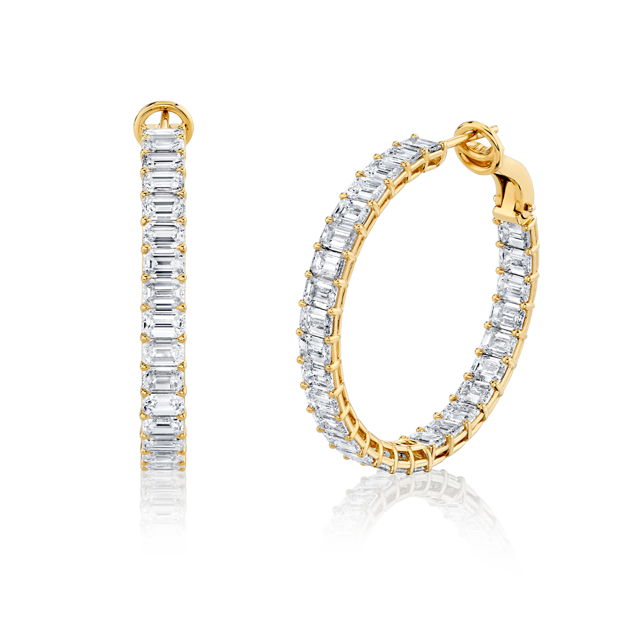 deBoulle High Jewelry Emerald Cut Diamond Hoop Earrings in Yellow Gold