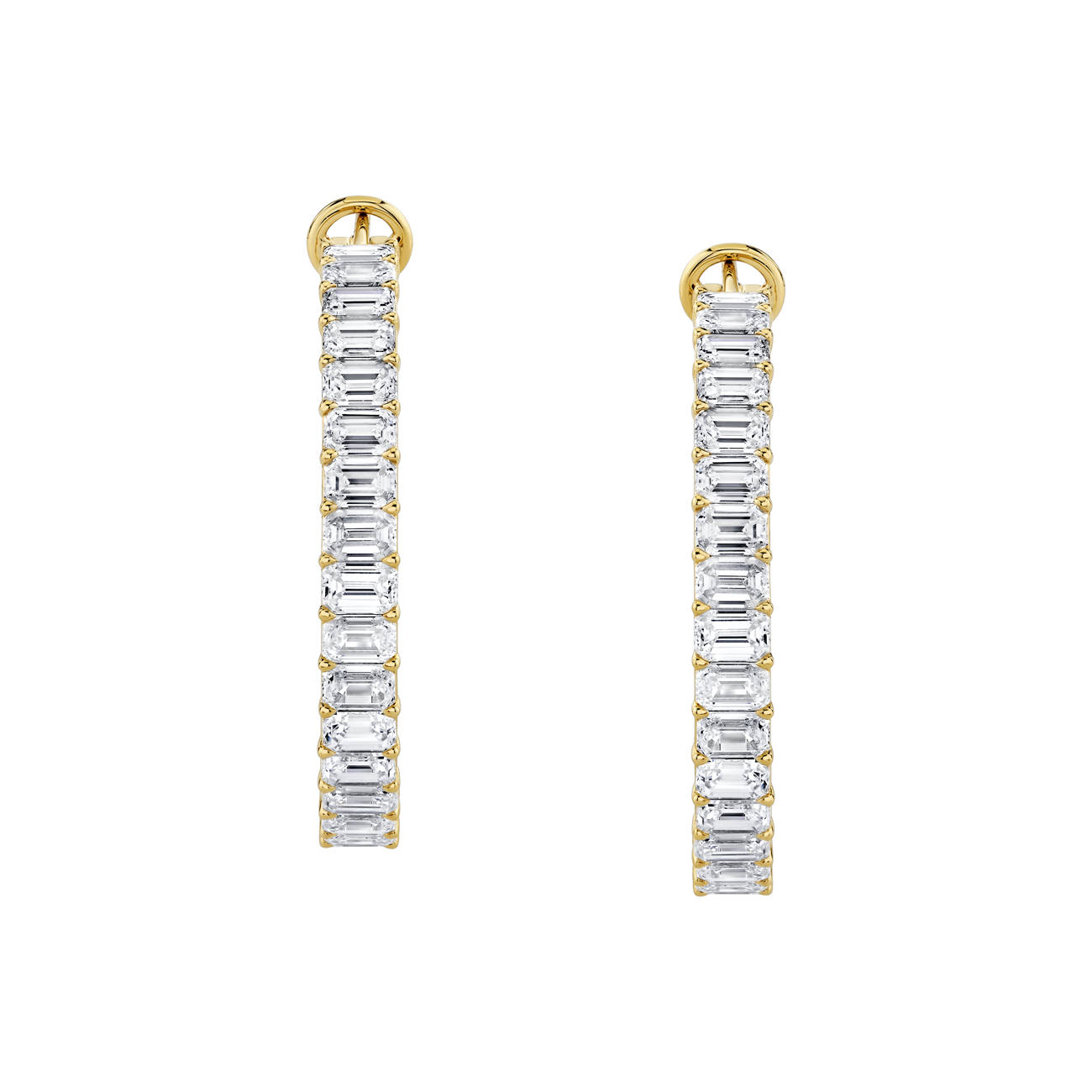 deBoulle High Jewelry Emerald Cut Diamond Hoop Earrings in Yellow Gold
