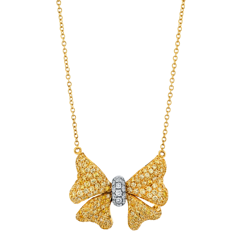 deBoulle Collection Yellow and White Diamond Bow Necklace