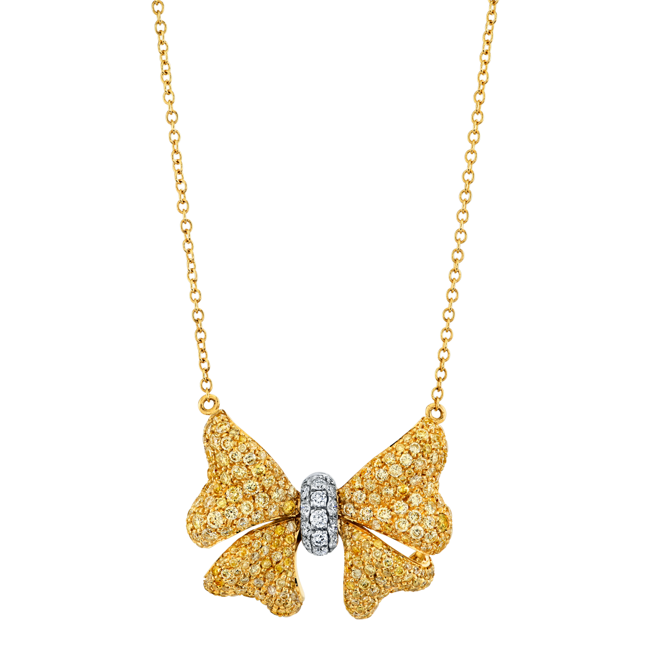 deBoulle Collection Yellow and White Diamond Bow Necklace
