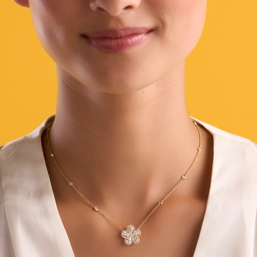 deBoulle Collection Flower Necklace with Diamond Pavé