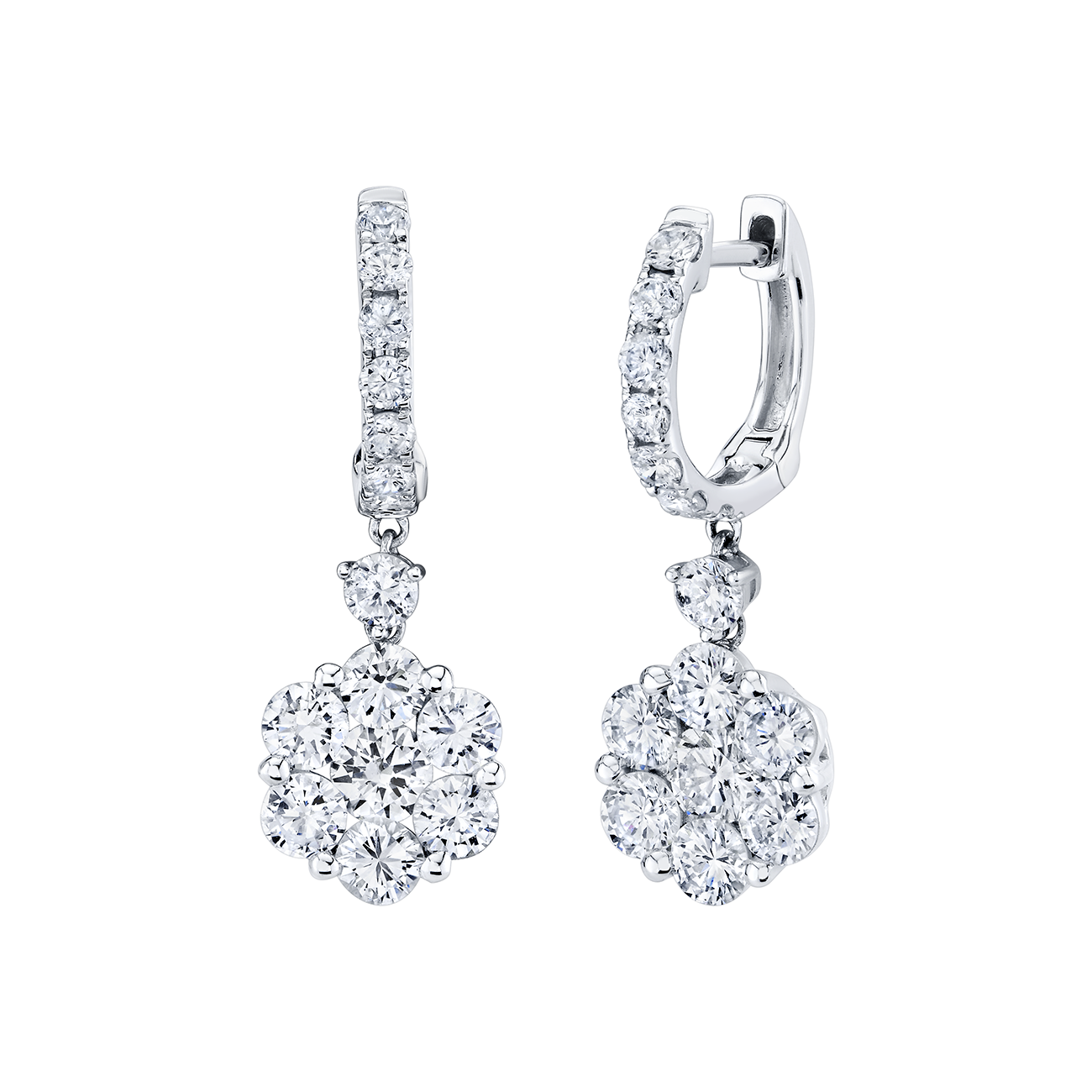 deBoulle Collection Flower Drop Earrings in White Gold
