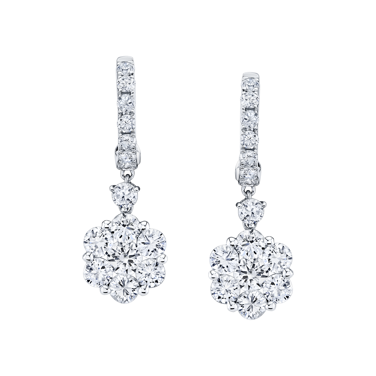 deBoulle Collection Flower Drop Earrings in White Gold