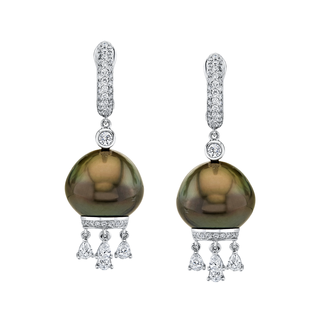 deBoulle Collection Diamond and Black Tahitian Pearl Earrings