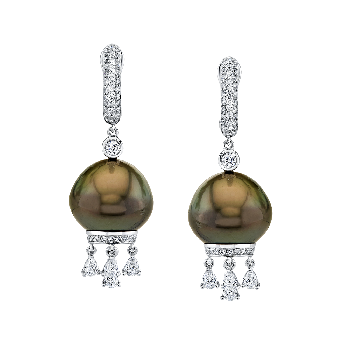 deBoulle Collection Diamond and Black Tahitian Pearl Earrings