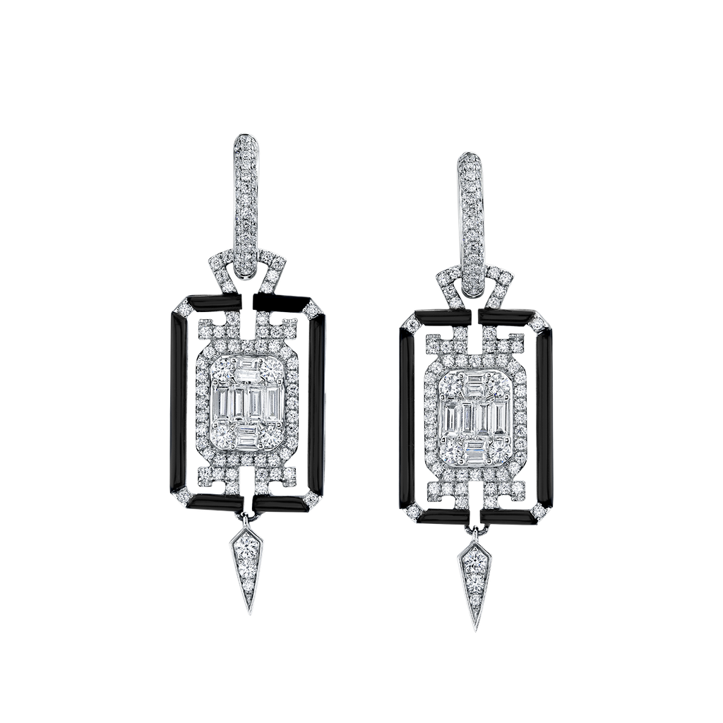 deBoulle Collection Art Deco Earrings in Black Enamel