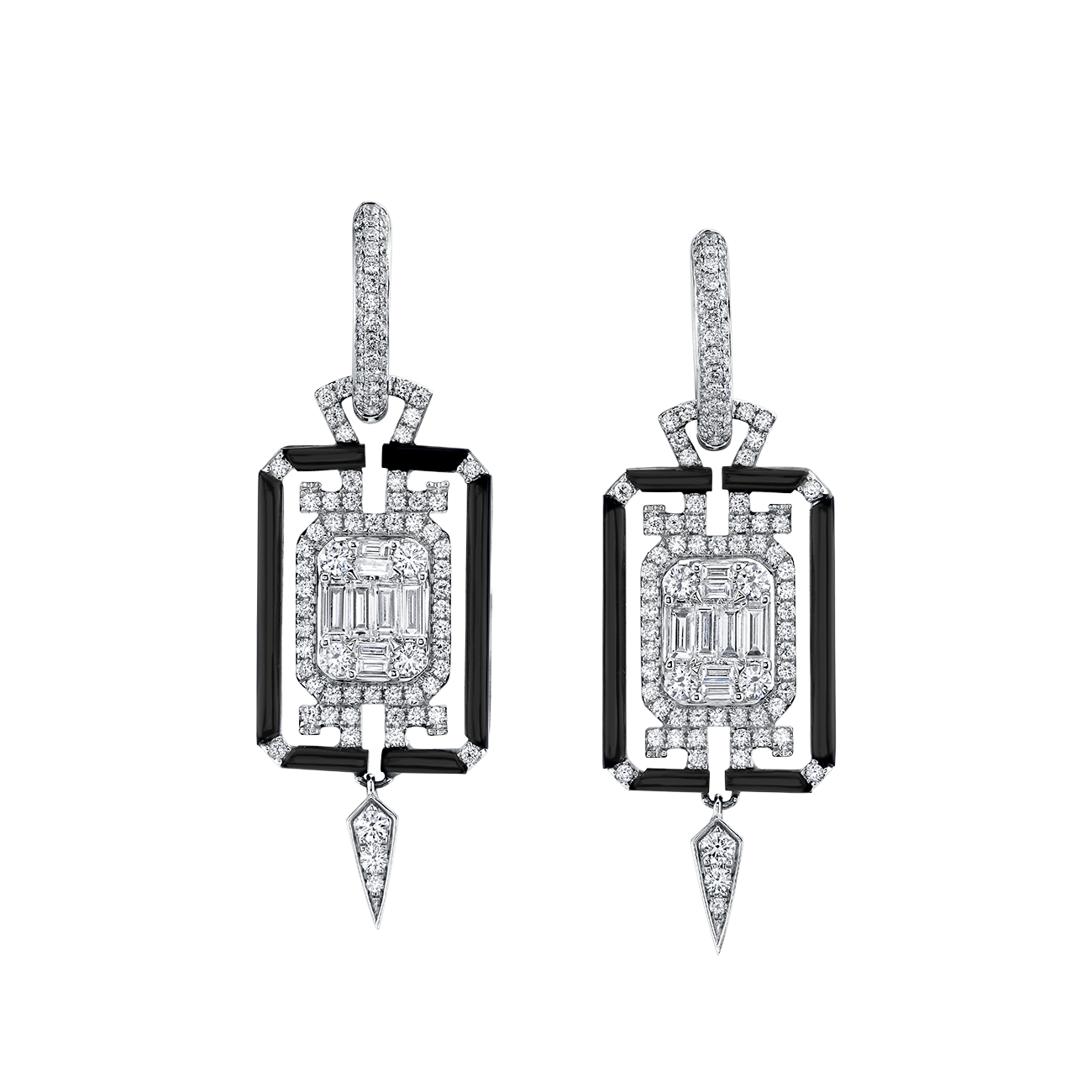 deBoulle Collection Art Deco Earrings in Black Enamel