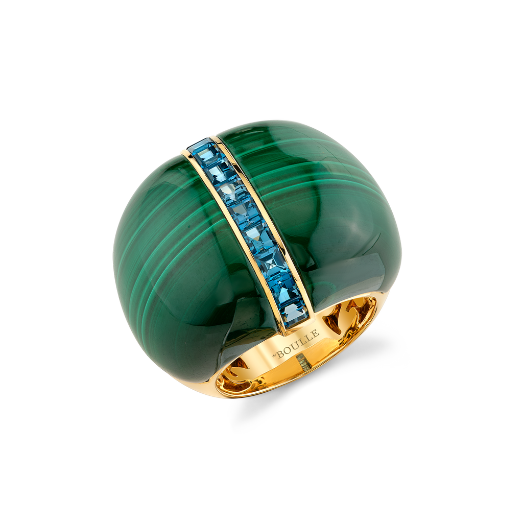 deBoulle Collection Malachite and Blue Topaz Bombé  Ring