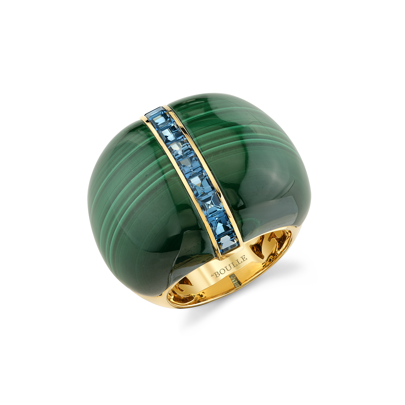 deBoulle Collection Malachite and Blue Topaz Bombé  Ring