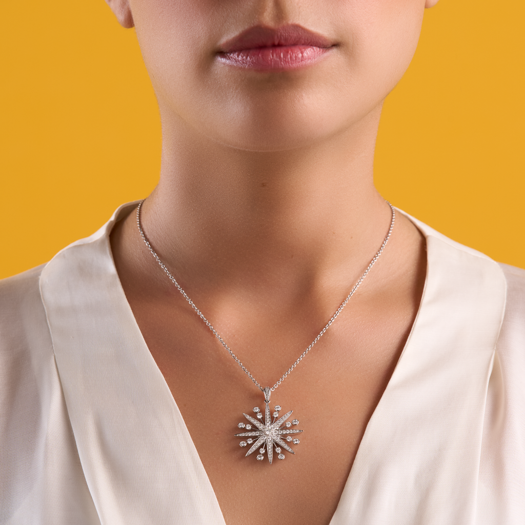deBoulle Collection Starburst Diamond Adjustable Necklace in White Gold