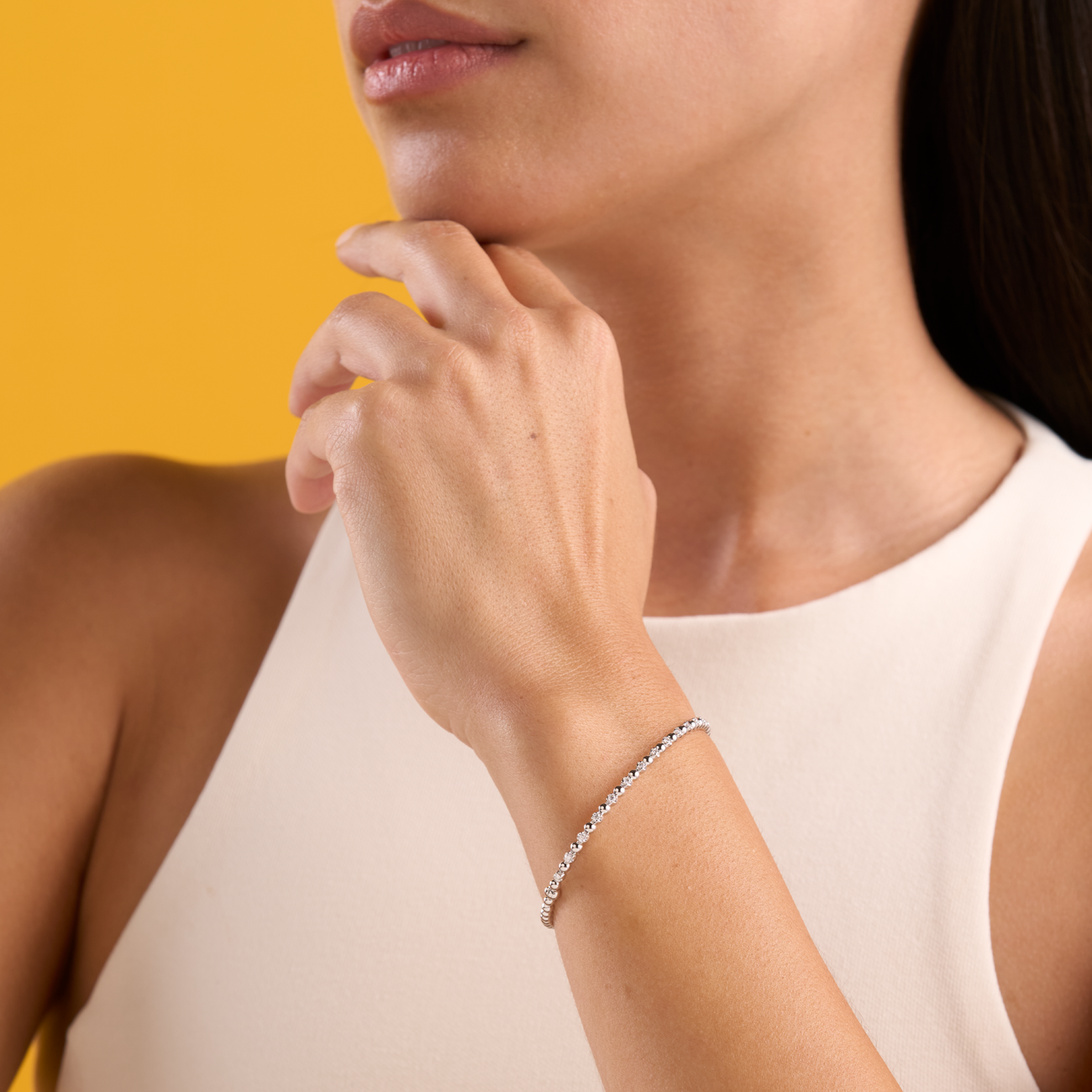 deBoulle Collection Modern Retro Diamond & Beaded Bangle in White Gold