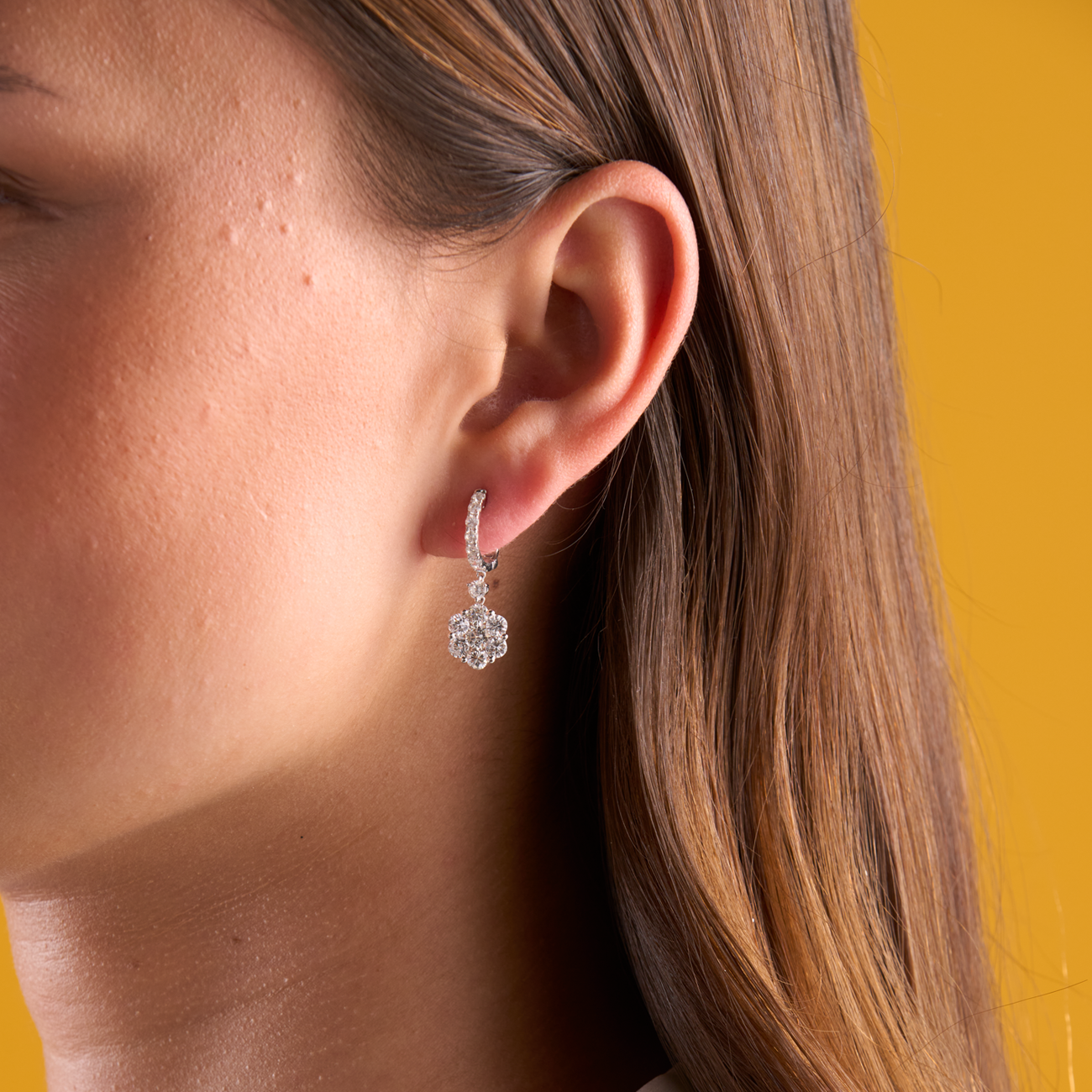deBoulle Collection Flower Drop Earrings in White Gold