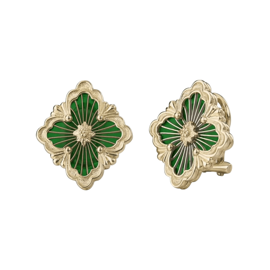 Opera Tulle Button Earrings With Green Enamel Medium