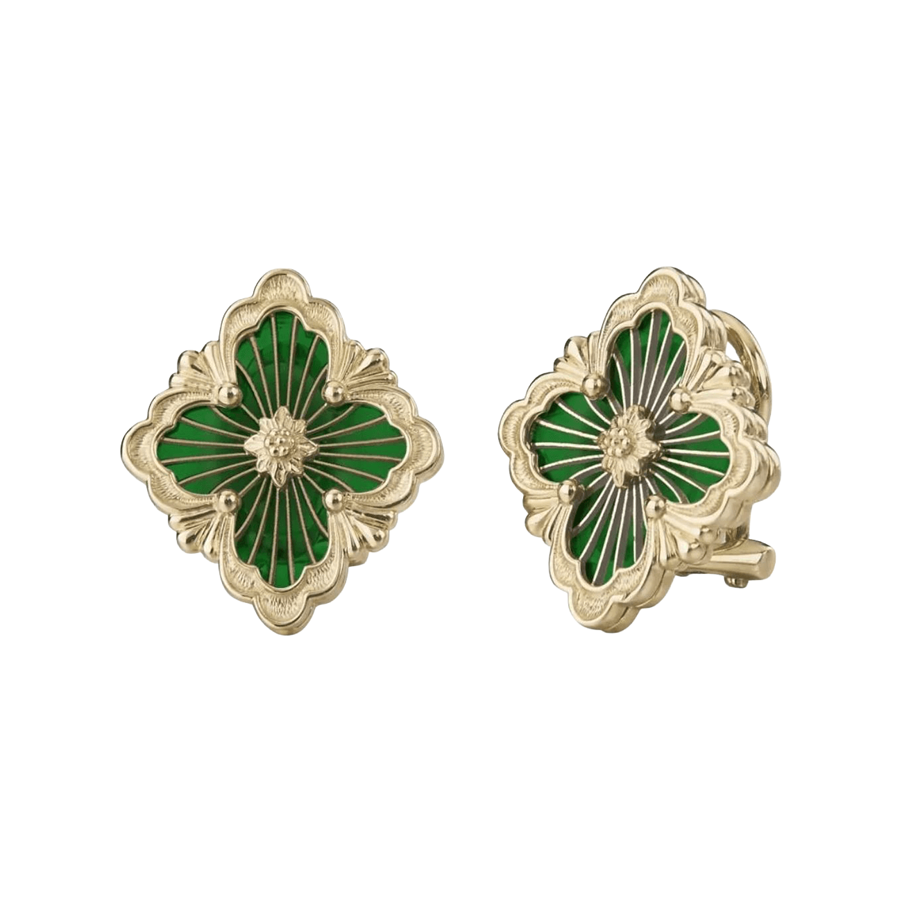 Opera Tulle Button Earrings With Green Enamel Medium