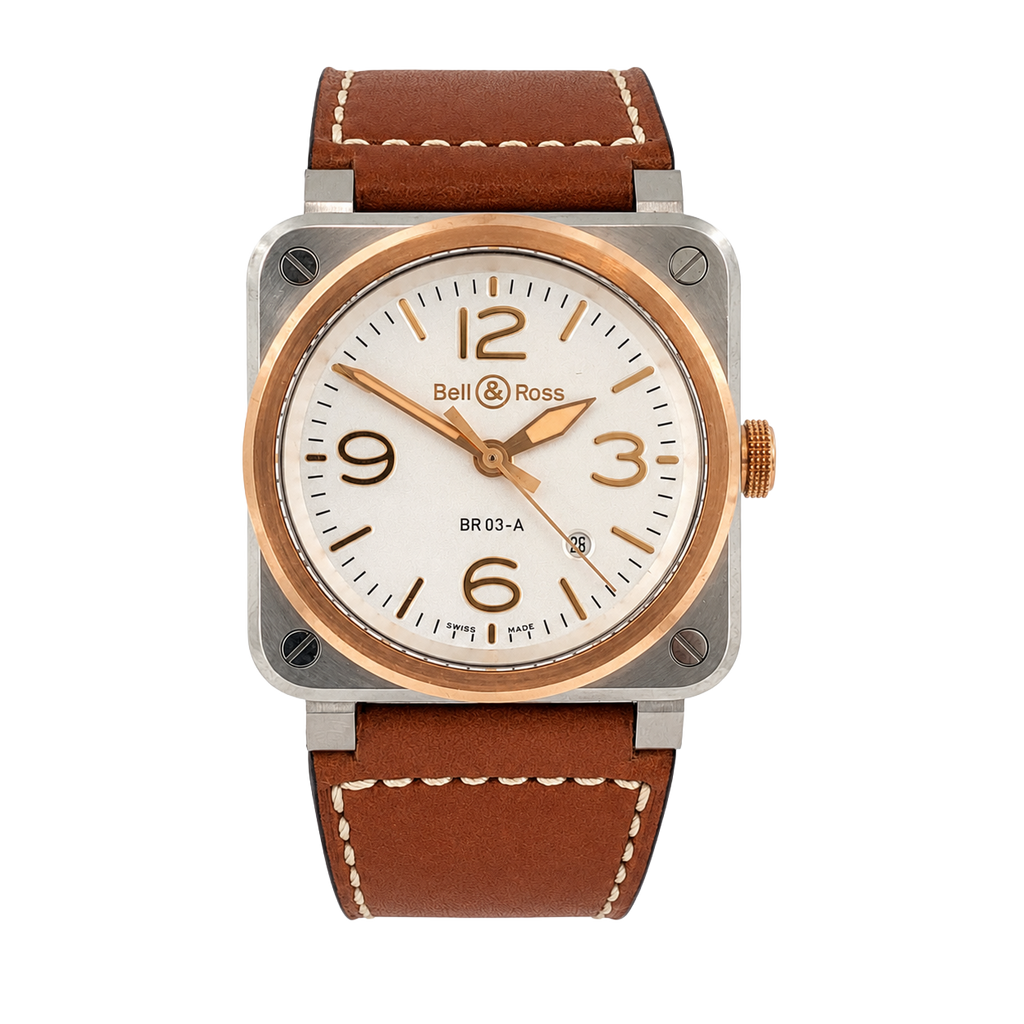Pre-Owned Bell & Ross BR-03 White Steel & Gold BR03A-WH-STPG/SCA
