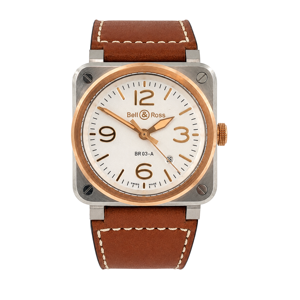Pre-Owned Bell & Ross BR-03 White Steel & Gold BR03A-WH-STPG/SCA