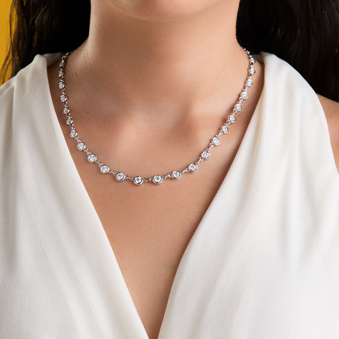 deBoulle Collection Bezel Set Diamond Necklace in White Gold