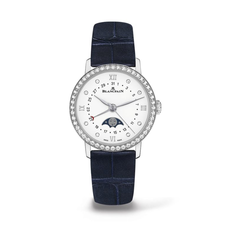 Blancpain Ladies’ Stainless Steel Diamond-Set Villeret with Moon Phases 6106 4628 55A